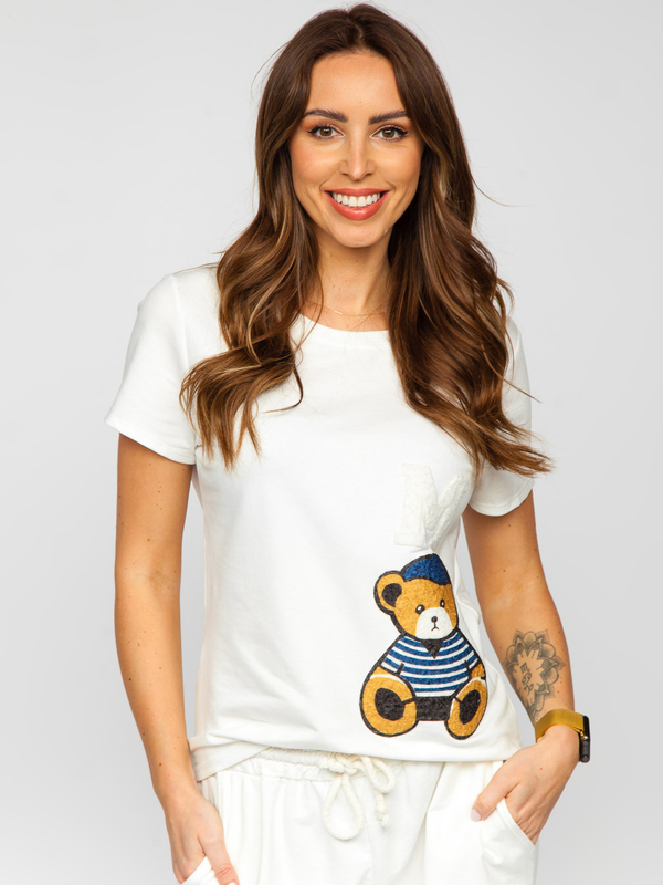 Damen T-Shirt mit Aufnäher Weiß Bolf 52352