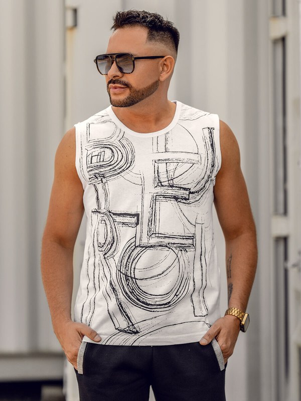 Herren Tank Top mit Motiv Weiß Bolf 14818A