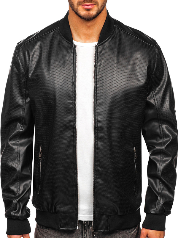 Herren Kunstlederjacke Schwarz Bolf 7110