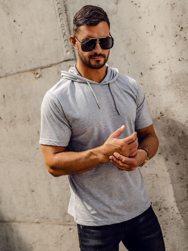 Herren T-Shirt ohne Motiv mit Kapuze Grau Bolf 14513A