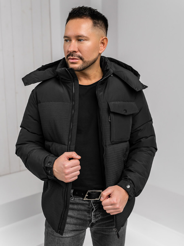 Herren Winterjacke mit Kapuze Schwarz Bolf 19M1292A1
