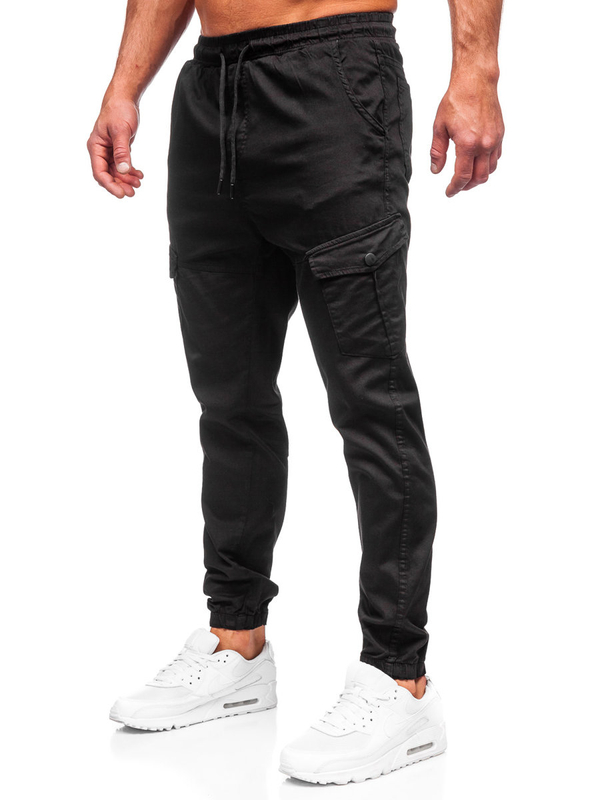 Herren Stoffhose Joggers Cargohose Schwarz Bolf 384