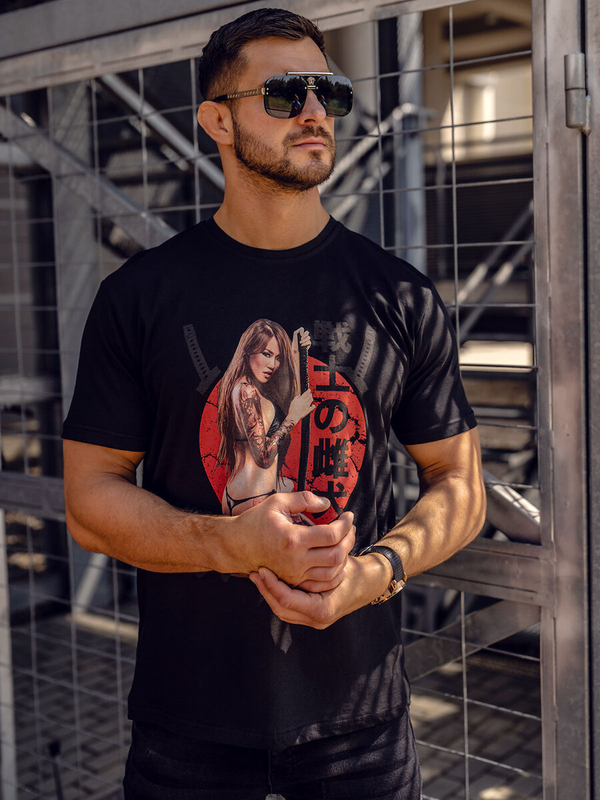 Herren T-Shirt mit Motiv Schwarz Bolf 192377A