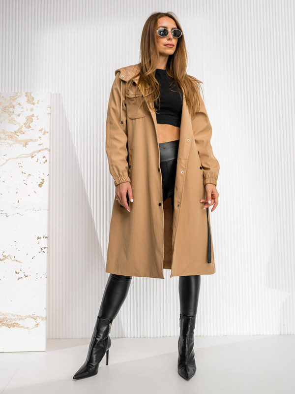 Damen Langer Mantel Übergangsjacke mit Kapuze Braun Bolf AG5019