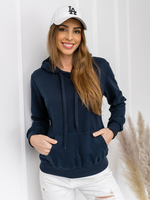 Damen Sweatshirt mit Kängurutasche Dunkalblau Bolf 20002