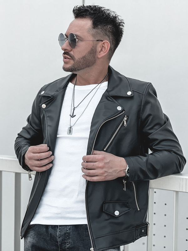 Herren Kunstlederjacke Biker Jacke Schwarz Bolf 0006-A