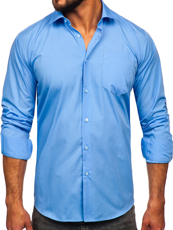 Herren Hemd Elegant Langarm Blau Bolf M14