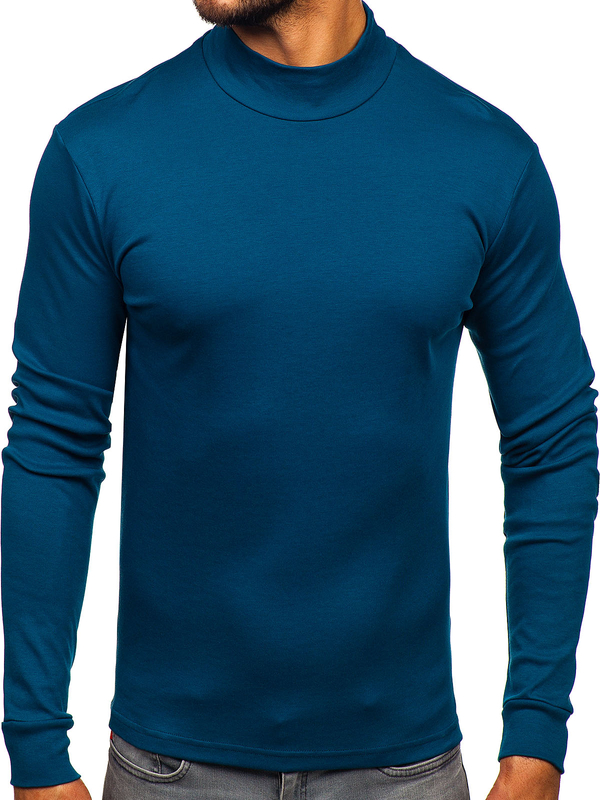 Herren Baumwoll Halb Rollkragenpullover basic Indigo Bolf 534
