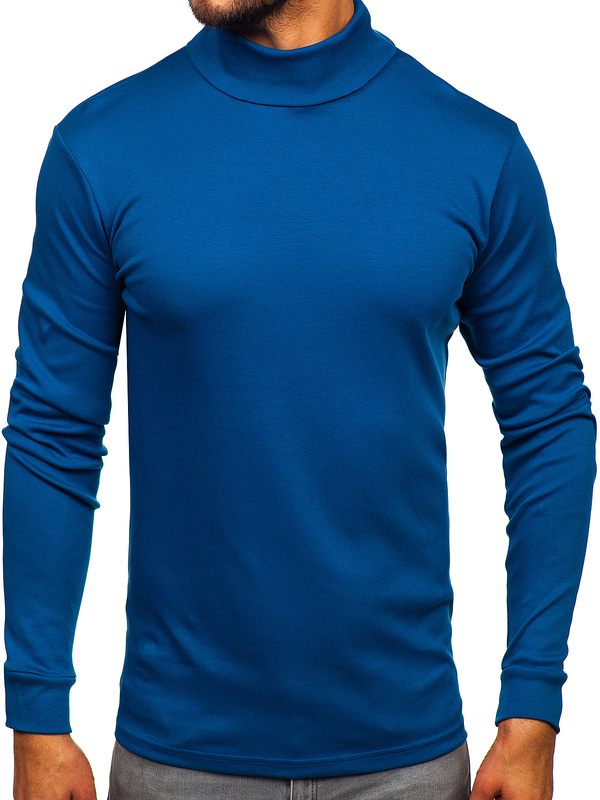 Herren Baumwoll Rollkragenpullover basic Dunkelblau Bolf 535