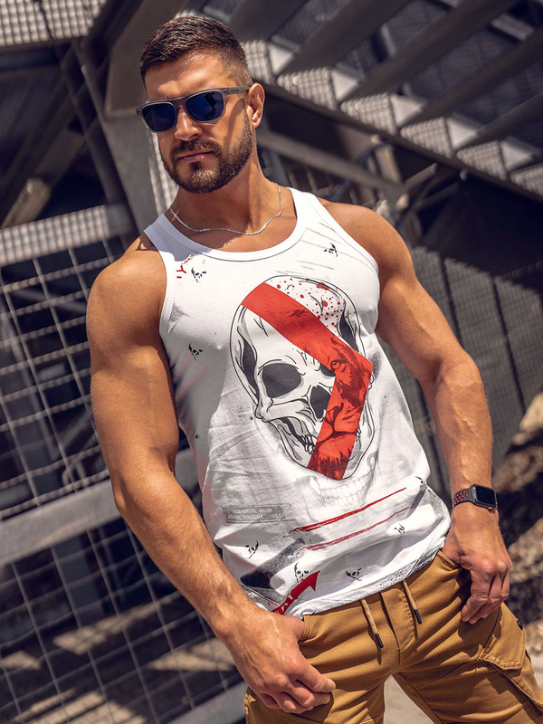 Herren Tank Top mit Motiv Weiß Bolf 14847A