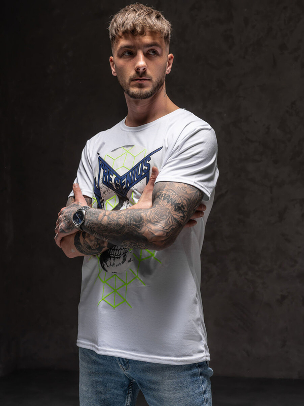 Bolf Herren T-Shirt mit Motiv Weiß Y70002