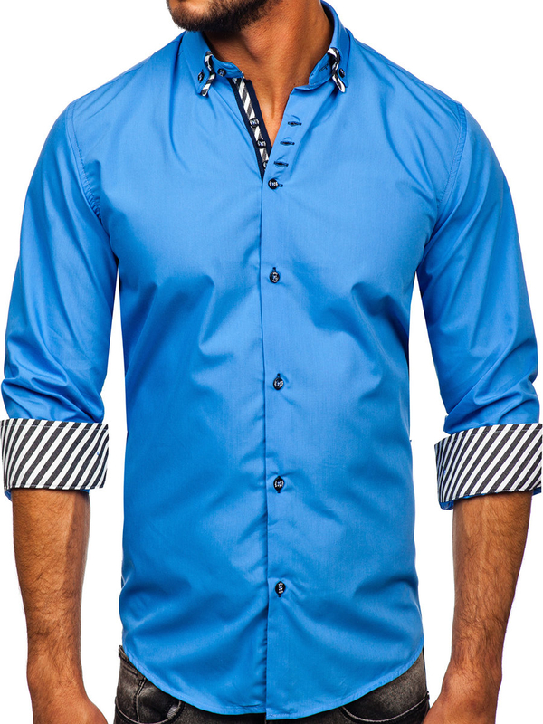 Herren Hemd Langarm Blau Bolf 3762