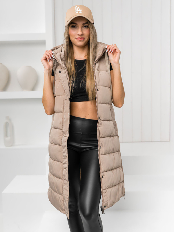 Damen Lange Steppweste Beige Bolf MY6315