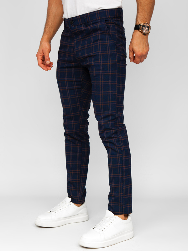 Herren Elegante Hose Kariert Dunkalblau Bolf 184170