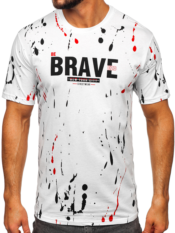 Herren Baumwoll T-Shirt mit Motiv Weiß Bolf 14727