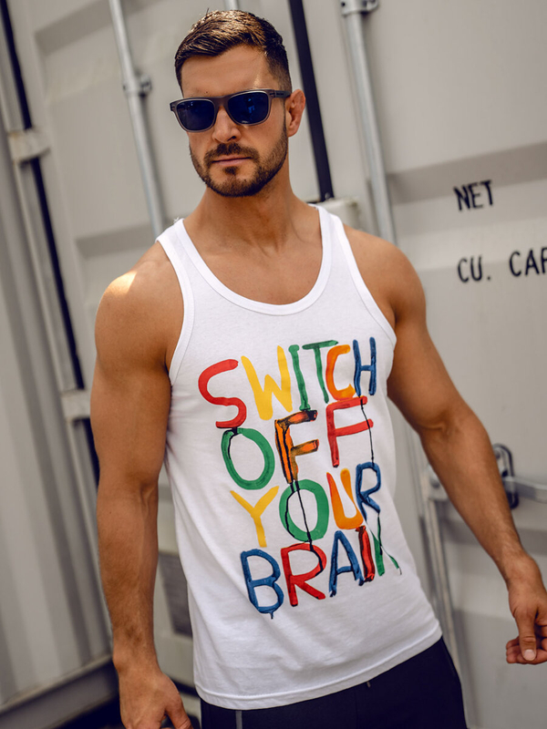 Herren Tank Top mit Motiv Weiß Bolf 14837A