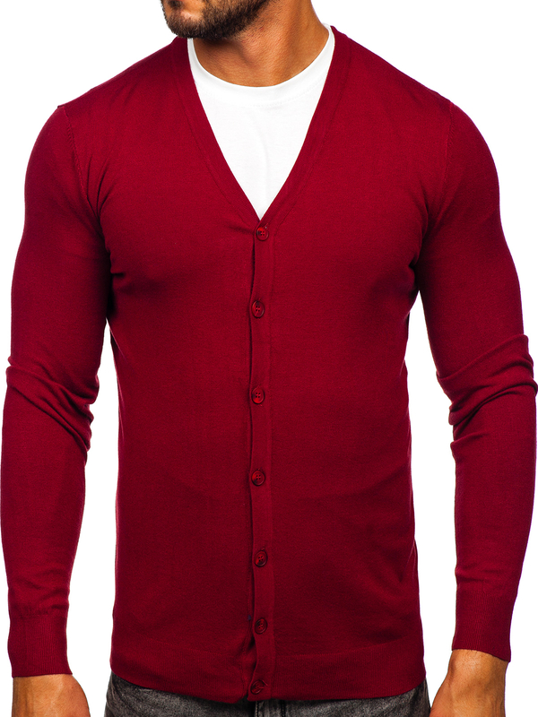 Herren Cardigan Aufknöpfbar Weinrot Bolf MM6006