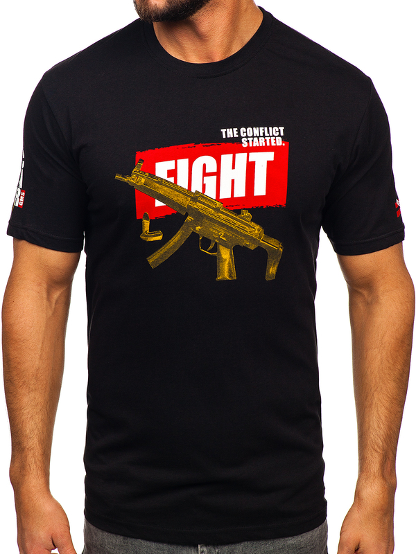 Herren Baumwoll T-Shirt mit Motiv Schwarz Bolf 14709