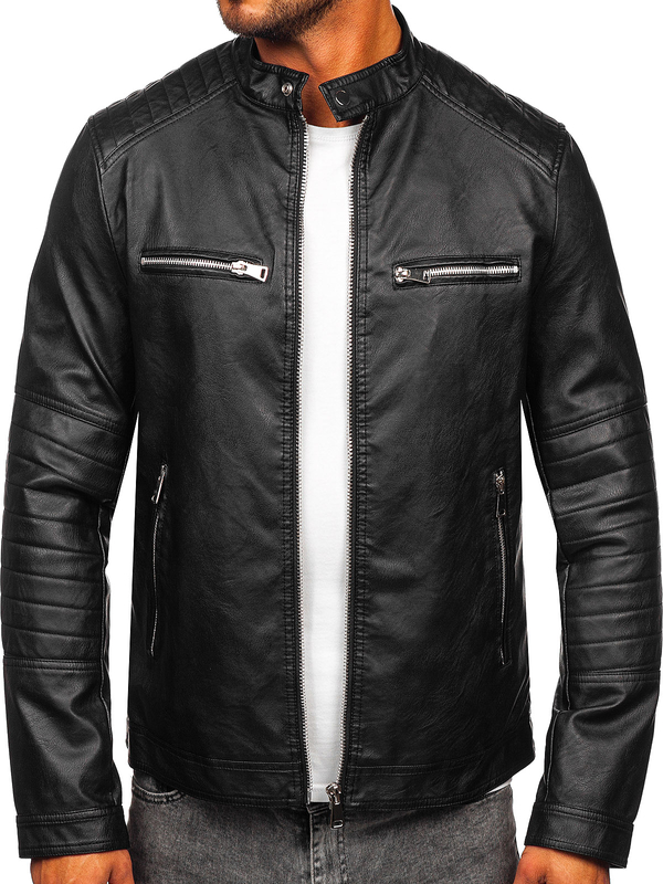 Herren Kunstlederjacke Schwarz Bolf 11Z8066