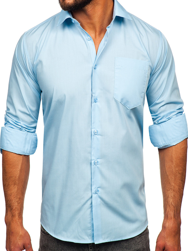 Herren Hemd Elegant Langarm Azurblau Bolf M14