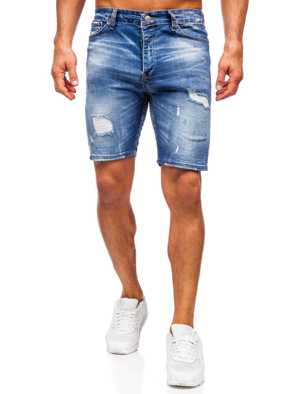 Herren Kurze Jeanshose Jeansshorts Dunkelblau Bolf 0596