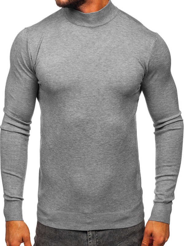 Herren Halb Rollgragenpullover Basic Grau Bolf W1-1725