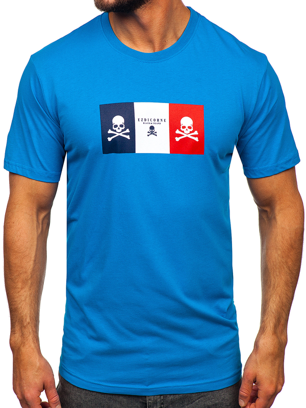 Herren Baumwoll T-Shirt mit Motiv Azurblau Bolf 14784