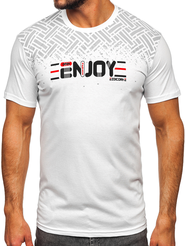 Herren Baumwoll T-Shirt mit Motiv Weiß Bolf 14720