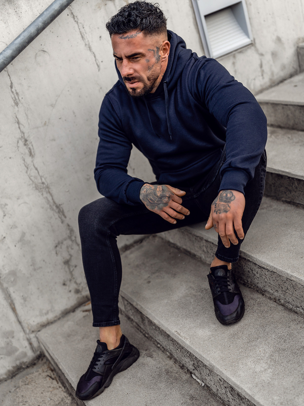 Herren Kapuzenpullover mit Kängurutasche Dunkelblau Bolf MB001A