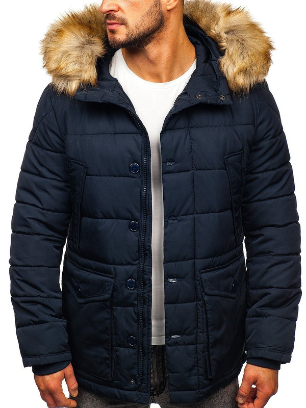 Herren Winterjacke Parka Dunkelblau Bolf JK361