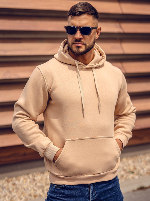 Herren Kapuzenpullover mit Kängurutasche Beige Bolf B1004