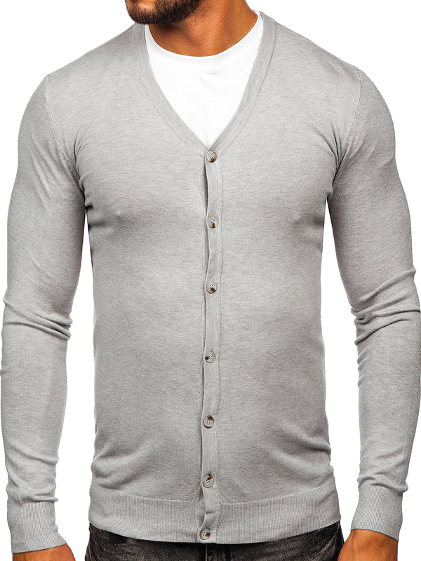 Herren Cardigan Aufknöpfbar Grau Bolf MM6006