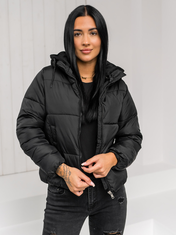 Damen Gepolsterte Winterjacke mit Kapuze Schwarz Bolf 16M9187