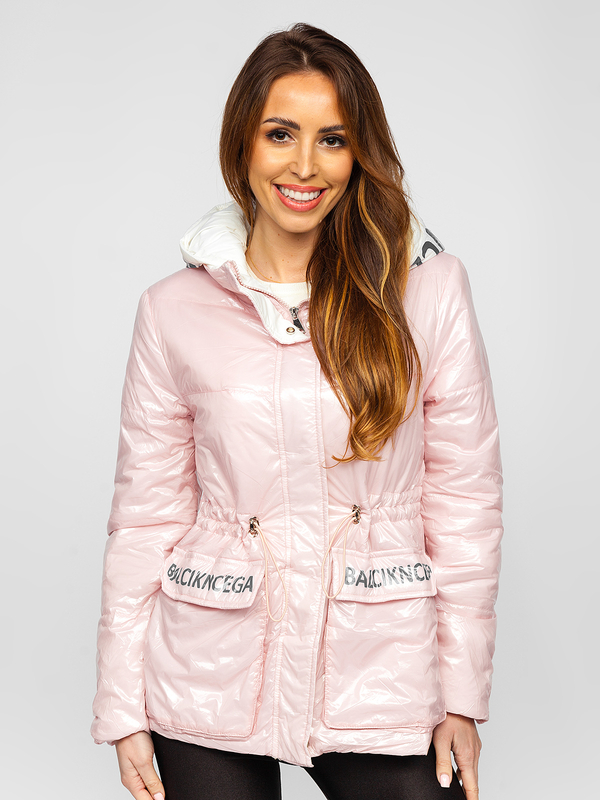 Bolf Damen Gepolsterte Winterjacke mit Kapuze Rose B9570