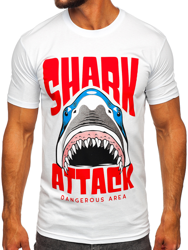 Herren Baumwoll T-Shirt mit Motiv Weiß Bolf 143020