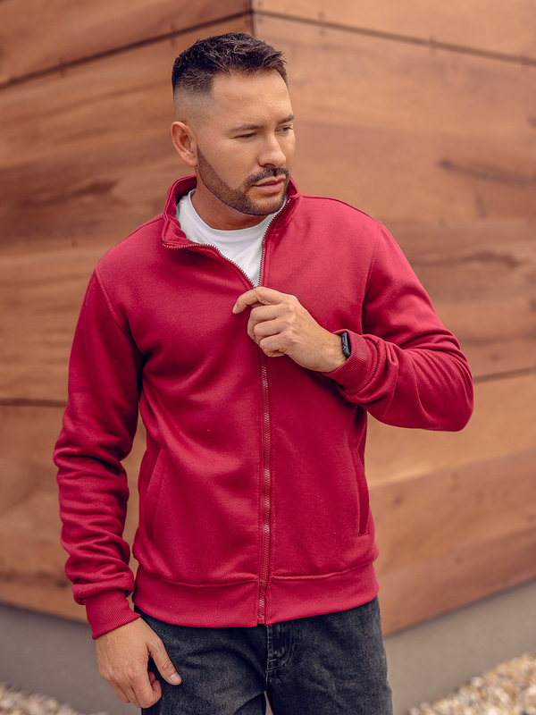 Herren Sweatjacke mit Stehkragen Sweatshirt mit Reißverschluss Weinrot Bolf B2002A