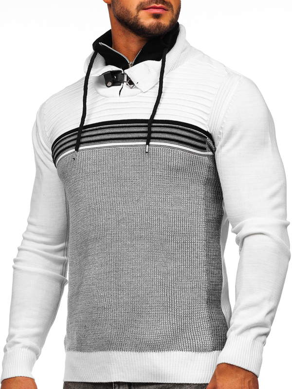 Herren Pullover mit Stehkragen Weiß Bolf 1051
