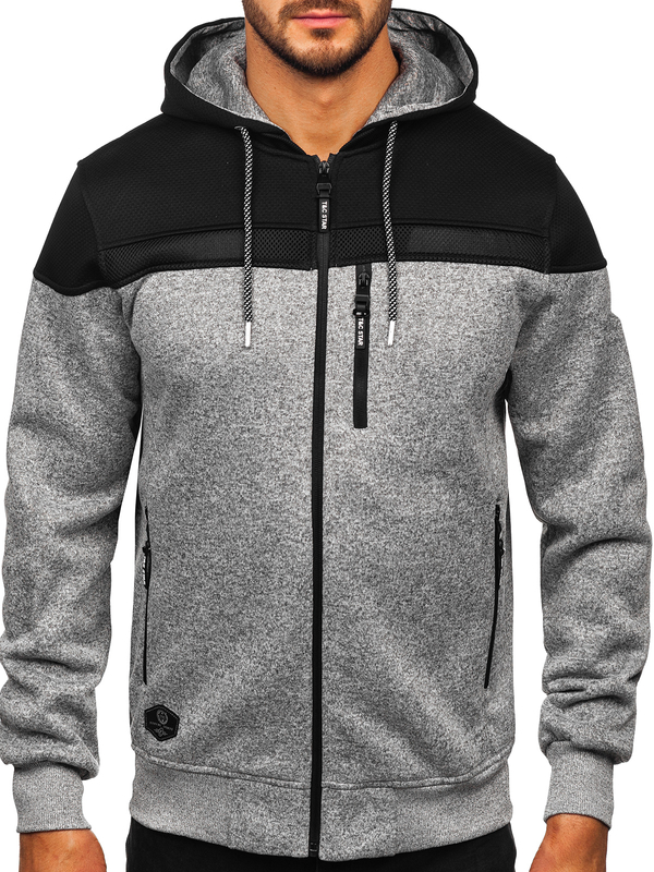Herren Sweatjacke Sweatshirt Jacke mit Kapuze Grau Bolf TC1217