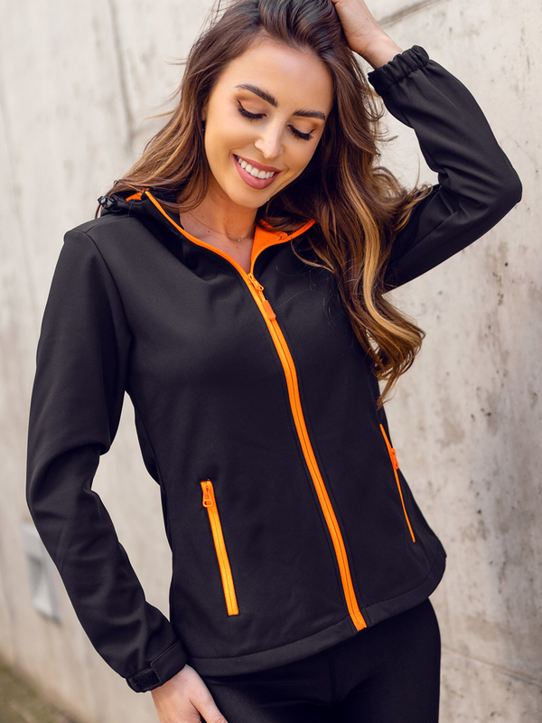 Damen Übergangsjacke Softshell Jacke Schwarz-Orange Bolf HH018
