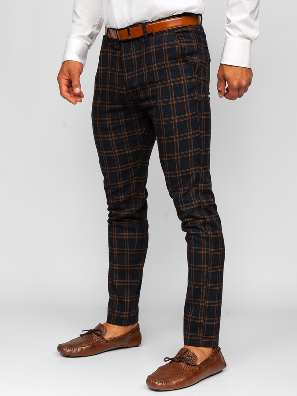 Herren Chinos Stoffhose Kariert Dunkalblau Bolf 0049