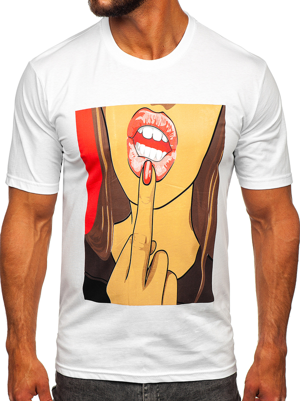 Herren Baumwoll T-Shirt mit Motiv Weiß Bolf 143018