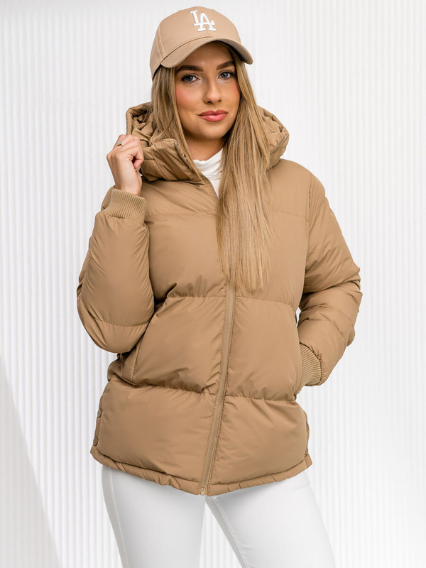 Damen Gepolsterte Winterjacke Puffer mit Kapuze Braun Bolf 5M3169