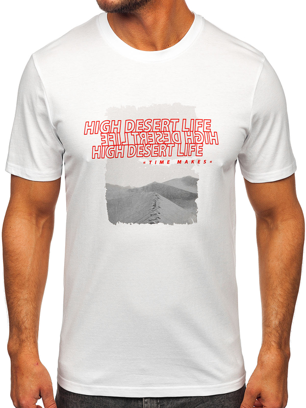 Herren Baumwoll T-Shirt mit Motiv Weiß Bolf MPO3465