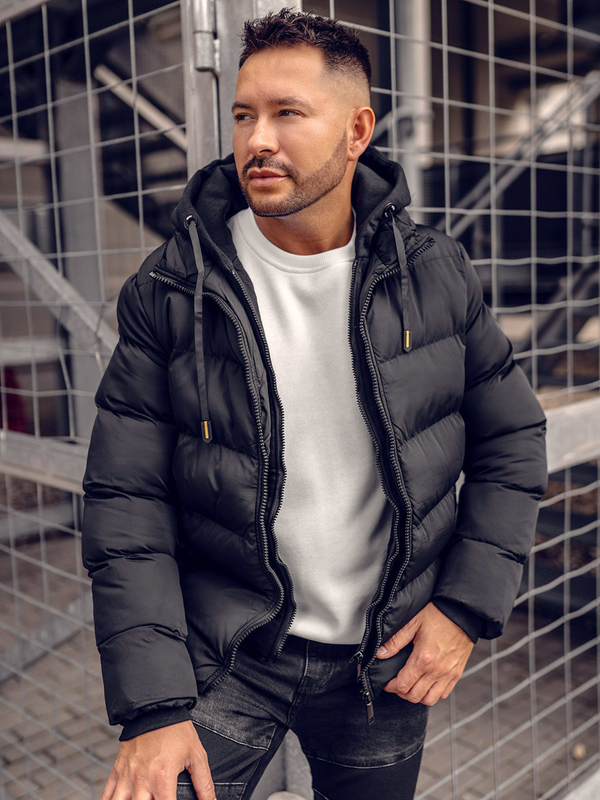 Herren Gepolsterte Winterjacke Schwarz Bolf 7325A