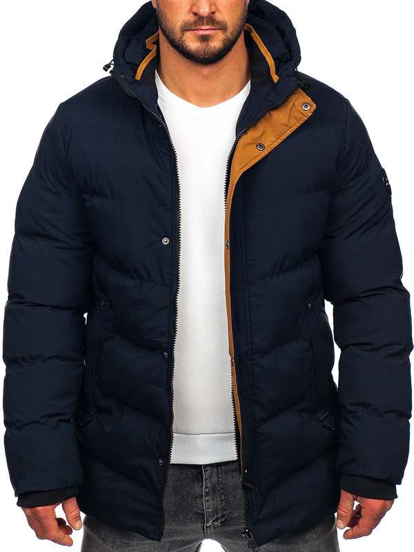 Herren Gepolsterte Winterjacke Parka Dunkelblau Bolf 7330