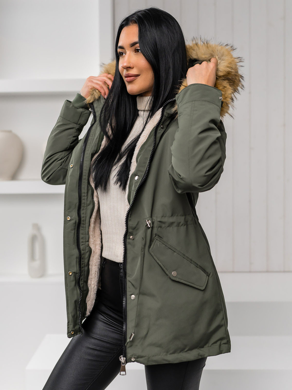 Damen Winterjacke Parka mit Kapuze 2in1 Khaki Bolf 16M9199A1
