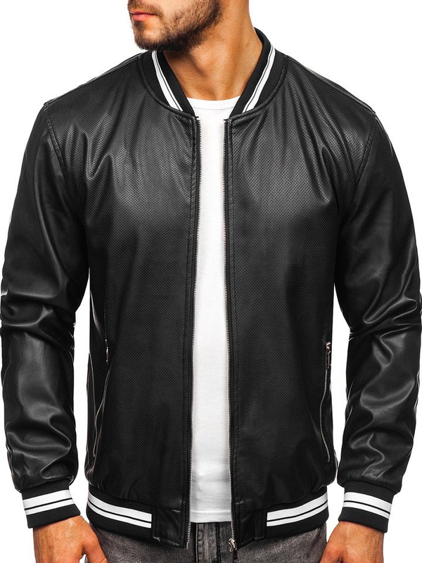 Herren Kunstlederjacke Schwarz Bolf 1132