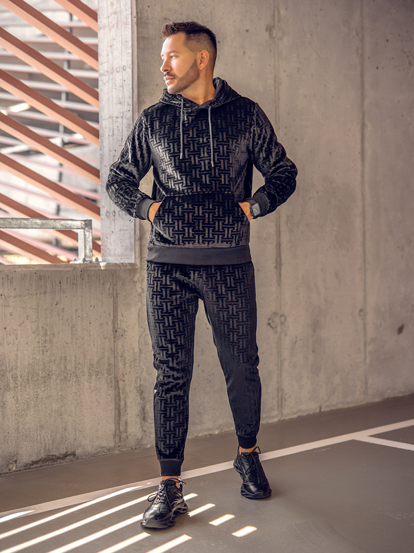 Herren Velours Zwieteiler Sport Set mit Kapuze Schwarz Bolf 3A81B