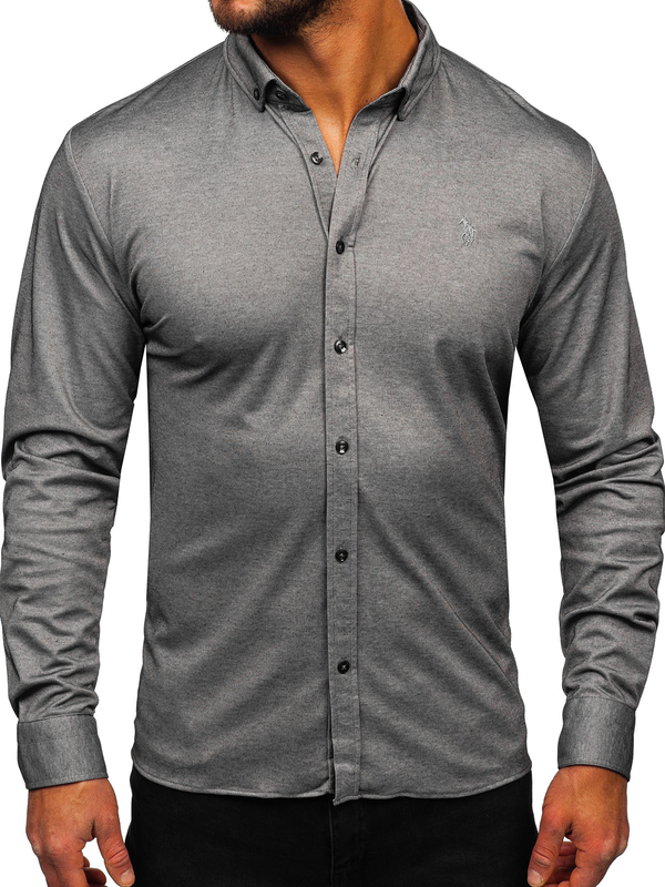 Herren Hemd Casual Langarm Anthrazit Bolf 500