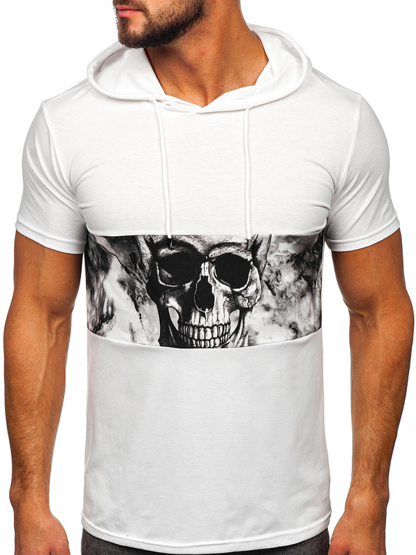 Herren T-Shirt mit Kapuze mit Motiv Weiß Bolf 8T971